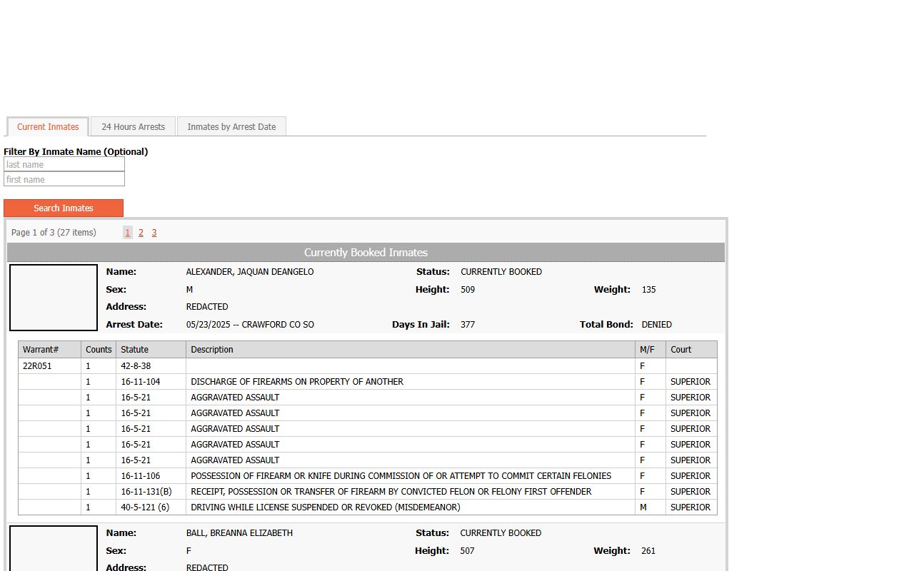 Crawford County inmate records jail population report