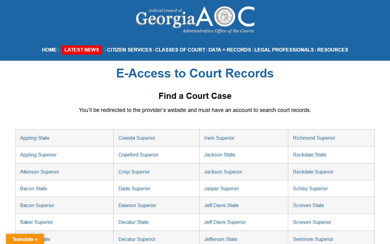 Crawford County court records after arrest Georgia eAccess page